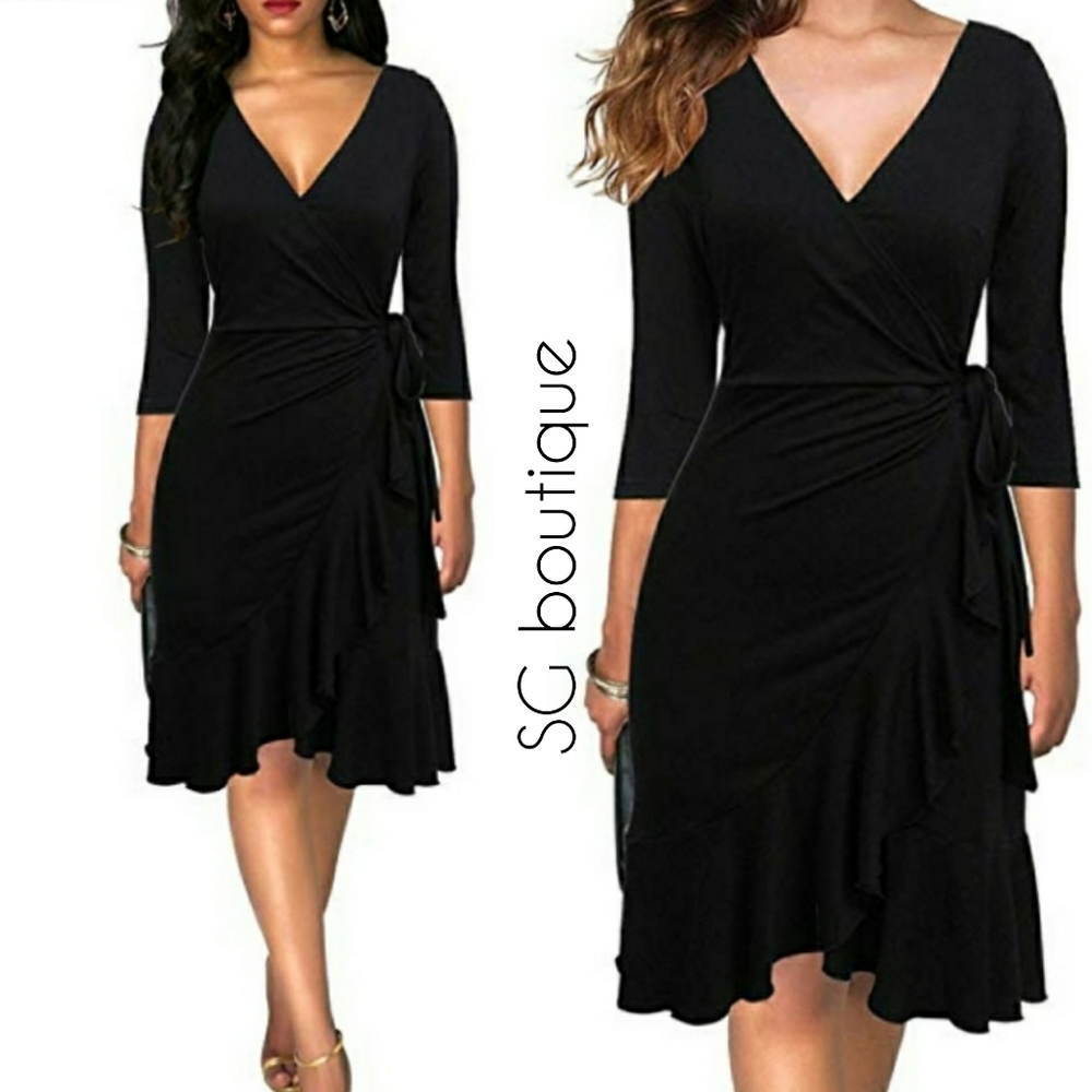🆕⭐Mod black faux wrap ruffle dress⭐
